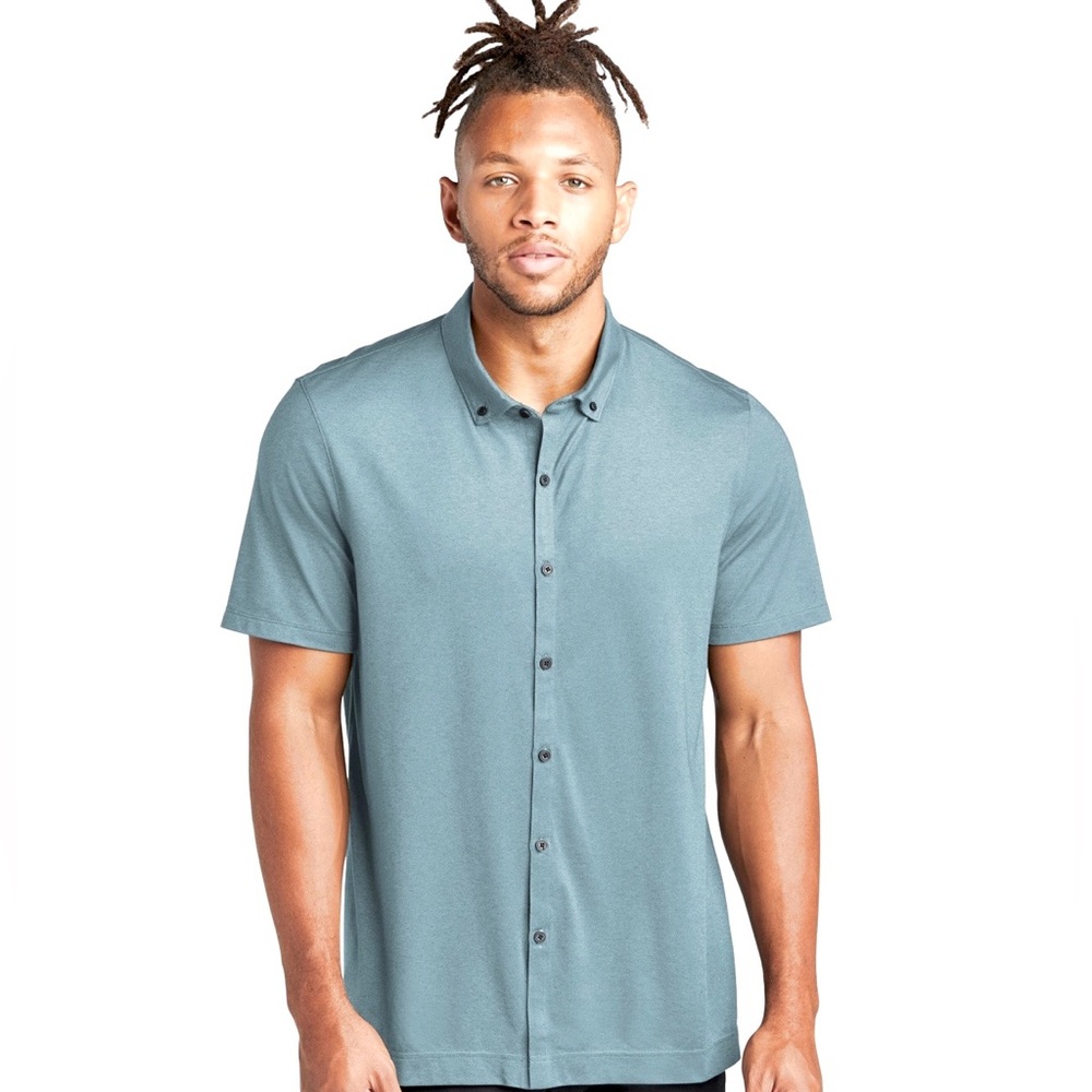 Men's Blue Short Sleeve Button Down Shirt